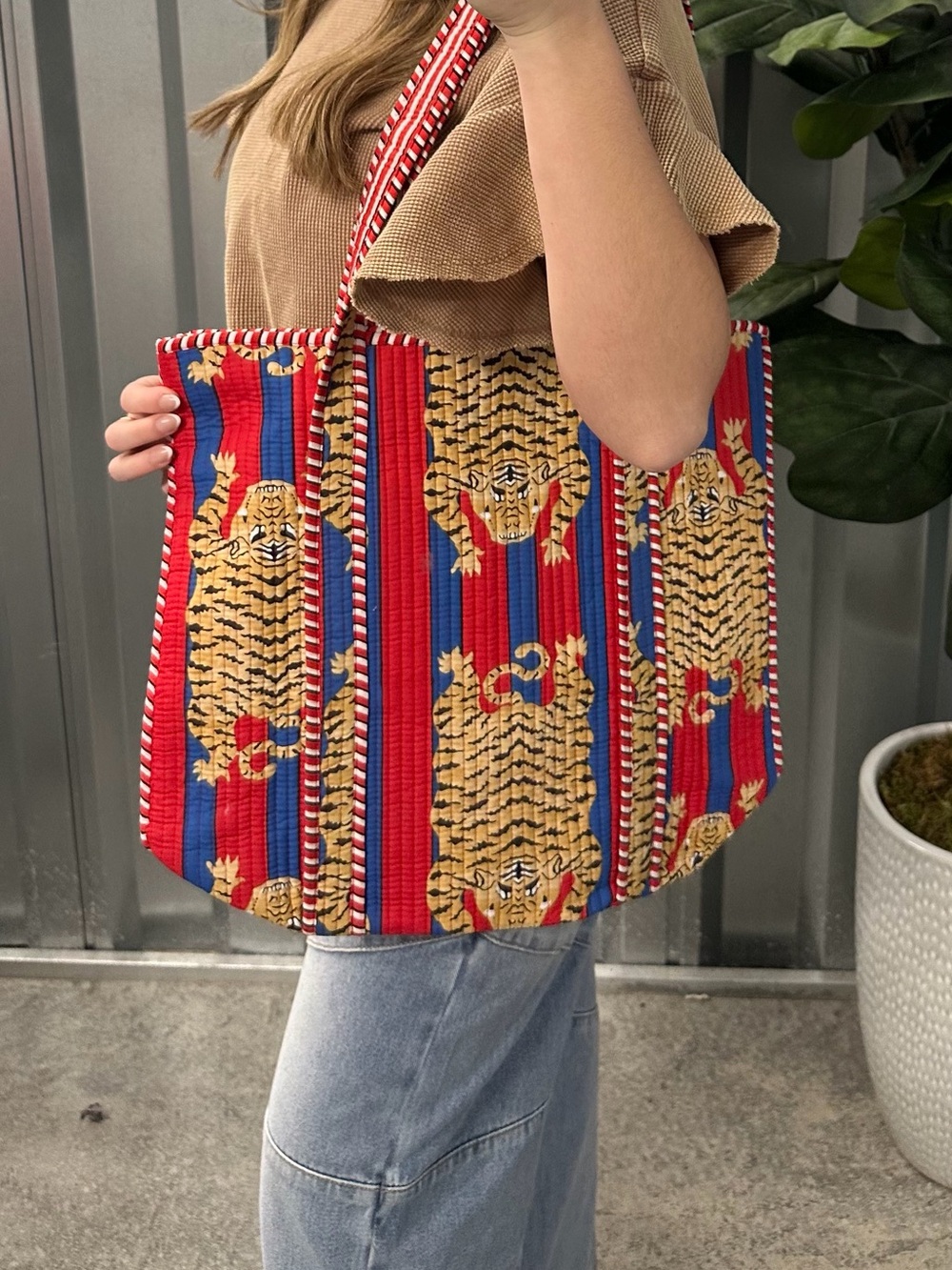Unattached Boutique Red & Blue Tiger Stripe Reversible Tote Bag
